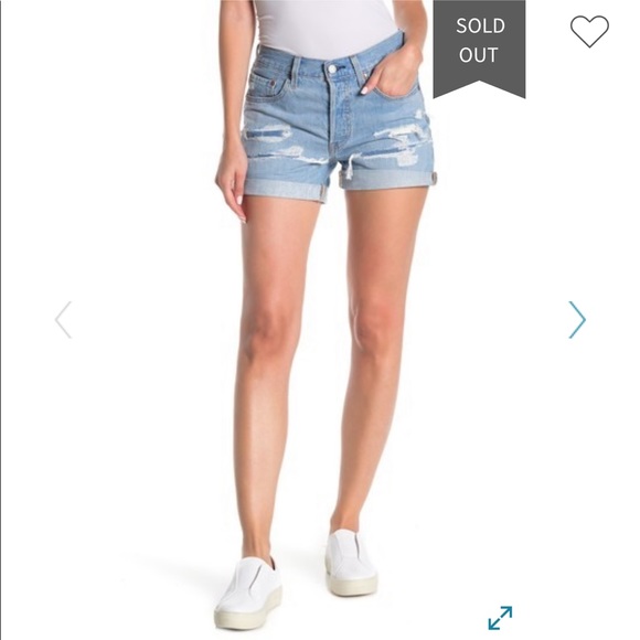 Levi’s 501 Mid-Rise Distressed Cuff Denim Shorts - Picture 1 of 4